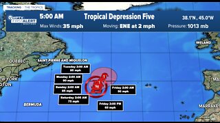 Tropical Depression 5 forms, two tropical waves also in Atlantic