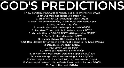 GOD'S PREDICTIONS: Harris plane crash 10/17; Israel nuke Syria 8/26; dirty bomb NYC 9/25