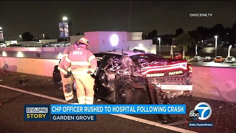CHP officer rescued from vehicle after Garden Grove crash