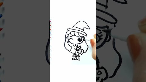 How to Draw and Paint a Very Cute Little Witch for Halloween