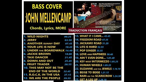 Bass cover JOHN MELLENCAMP 25 songs _ Chords, Lyrics (FRAN.), Music videos, Clocks