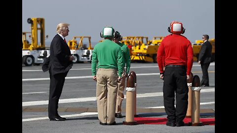 President Trump at the Gerald R. Ford Commissioning in Norfolk, Virginia.