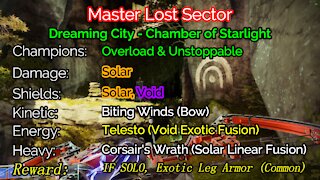 Destiny 2, Master Lost Sector, Chamber of Starlight on the Dreaming City 11-11-21