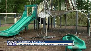 FIre damages playground at Marquette Elementary School on Detroit's east side