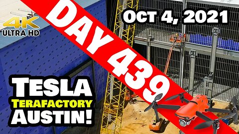 Tesla Gigafactory Austin 4K Day 439 - 10/4/21 - HUGE STEEL BEAMS GO VERTICAL IN DRIVE UNIT ALLEY!