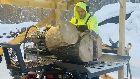 Splitting Firewood and Firewood Being Split