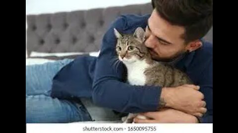 Man petting his cat