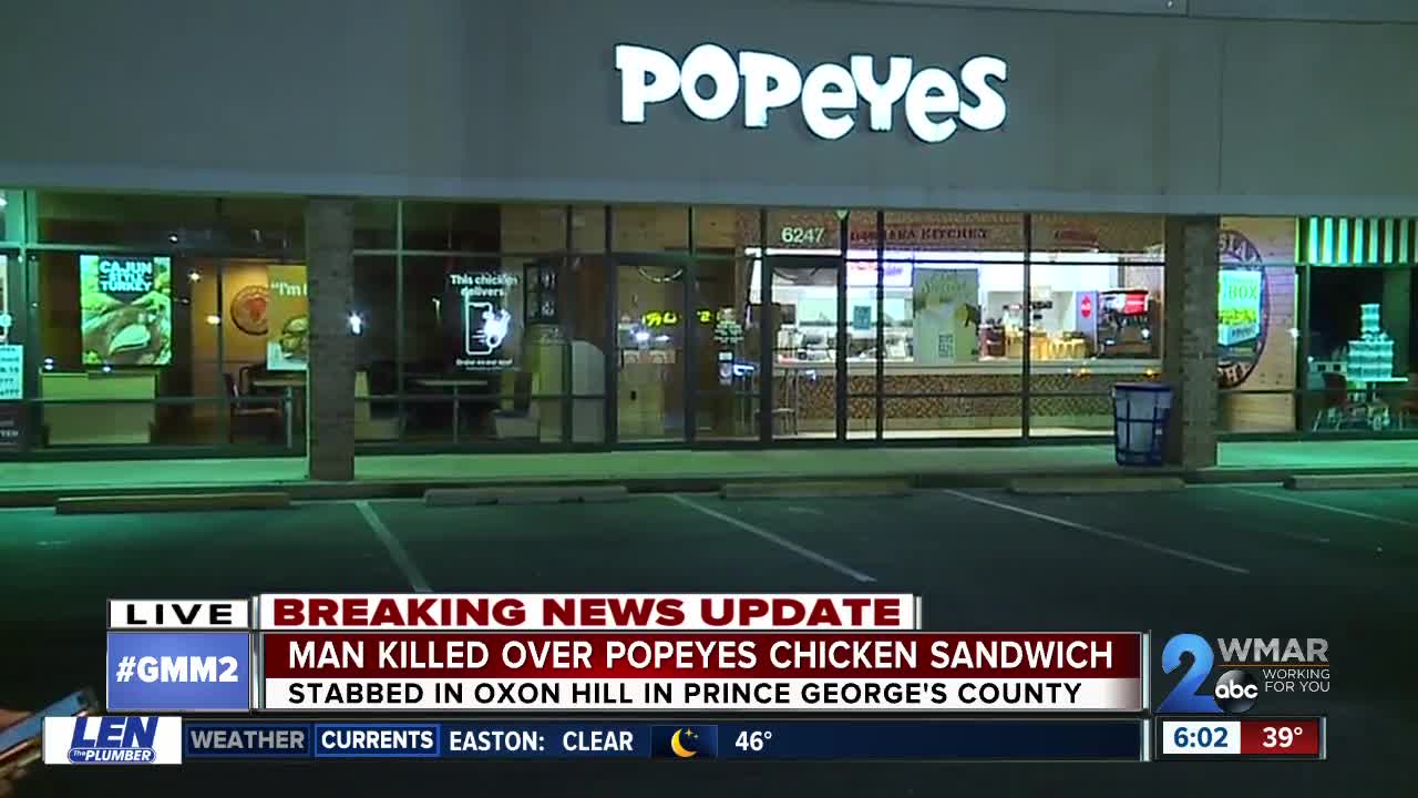 Man stabbed to death at Oxon Hill Popeyes over chicken sandwich