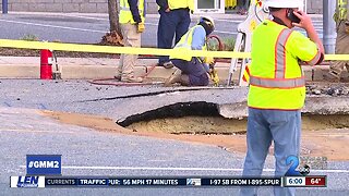 Baltimore Co DPW closes York Road in Timonium after a water main break cause the road to collapse