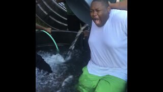 Football player reluctantly takes painful ice bath