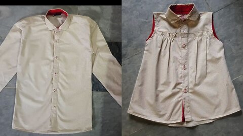 Baby top cutting and stitching from old Boy,s shirt.