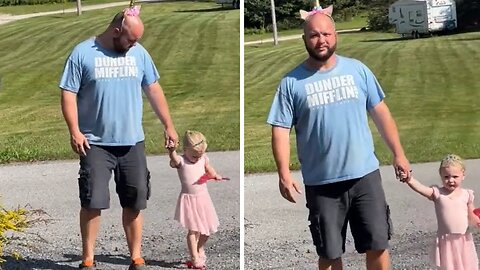 Awesome dad dressed like a unicorn checks the mail with princess daughter