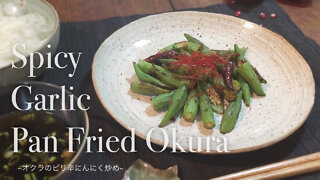 SPICY GARLIC PAN FRIED OKRA | Irresistible Aroma of Toasted Soy Sauce & Garlic in Savory Side Dish