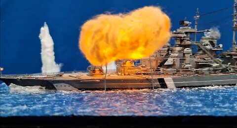 Battleship Bismarck Firing its cannons - Building a 1/700 Diorama - Model by Revell