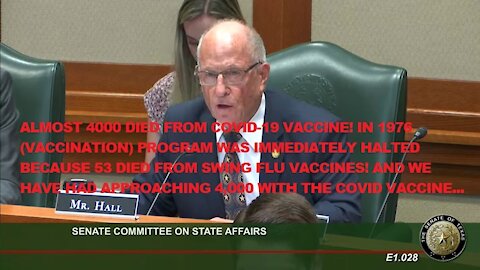 Γερουσιαστής Χολ:«4.000 θάνατοι από τα κορωνοεμβόλια». Senator Hall: 4000 DIED FROM COVID-19 VACCINE