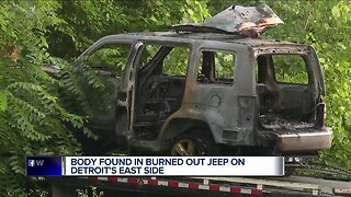 Body found in burned-out Jeep on Detroit's east side