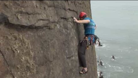 Alpinista sofre queda assustadora em penhasco!