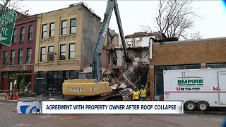 Agreement reached with property owner after partial roof collapse & emergency demolition