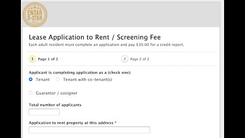 Application to Rent/Screening Fee