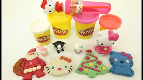 Hello Kitty Toys in Kinetic Sand and Molds Learn Colors Old Macdonald Had a Farm Nursery Rhyme