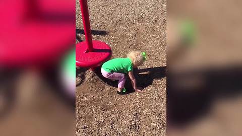 Tot Girl Gets Dizzy On Roundabout And Keeps Falling On The Ground