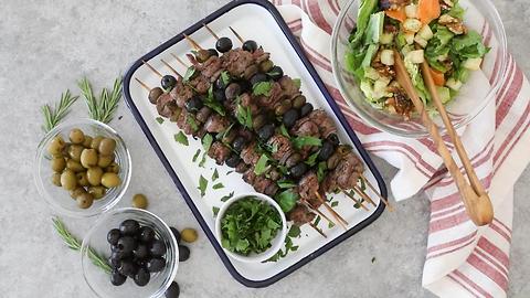 Rosemary Olive Steak Skewers