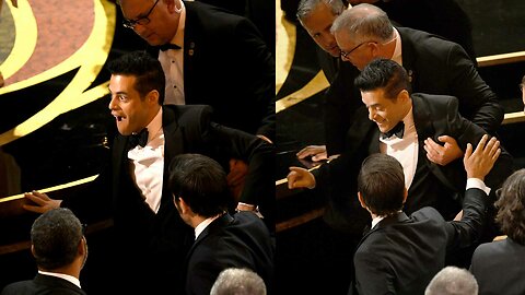 PICS: Rami Malek Treated by Oscar Medics After Falling Off Stage