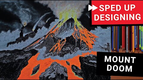 ⏩MOUNT DOOM(14) How to color erupting volcano with pencils, neon markers. Coloring book design, LOTR