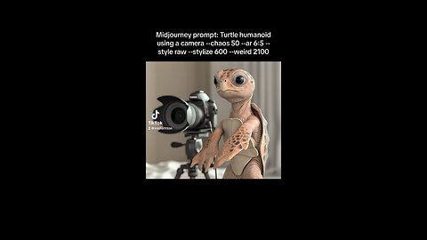 Midjourney prompt: Turtle humanoid using a camera --chaos 50 --ar 6:5 --stylize 600 --weird 2100