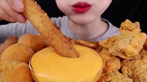 ASMR MUKBANG｜KFC CHICKEN, CHEESE BALL, CHEESE STICKS, FRIES, CHEESE SAUCE | FOOD EATING Satisfying