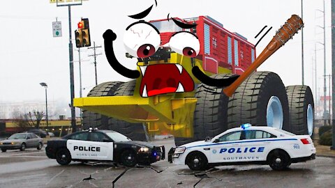 Police Car Chases | Giant Super Car Crash Police Car - Woa Doodless