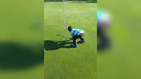 Little Boy Cheats While Playing Golf