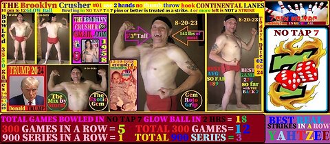 18 games bowled Glow ball NO-TAP7 two hand #01 Hook ball bowler #212 with the Brooklyn Crusher 02-02-24