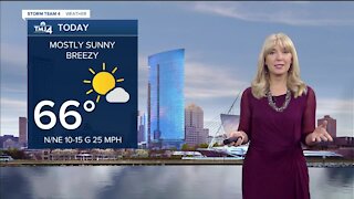 Saturday feels more like fall with highs in the mid-60s and 25 mph wind