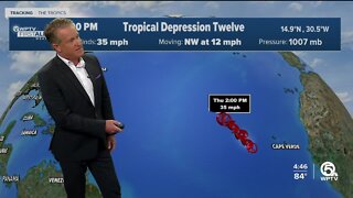Tropical Depression 12 forms far out in Atlantic Ocean