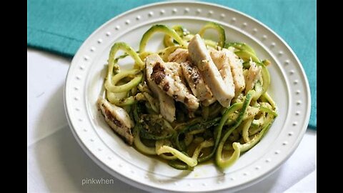 Keto chicken pesto zoodle salad