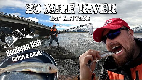 DIP NETTING 20 MILE RIVER FOR HOOLIGAN FISH -Catch & cook on the beach. #17