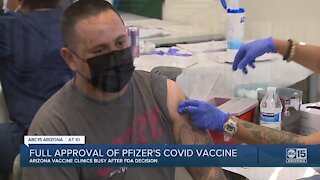 Arizona vaccine clinics busy after full approval of Pfizer's COVID-19 vaccine