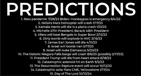 PREDICTIONS - Harris' plane crash 1/31; Israel nuke Damascus 5/20/23; asteroid 9/2/23