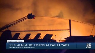 Four alarm fire erupts at Mesa pallet yard