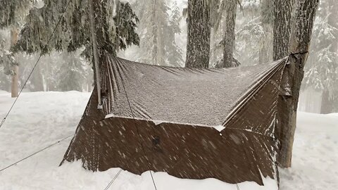 Winter Hot Tent Hammock Camping | Wood Stove Chicken Pesto Alfredo