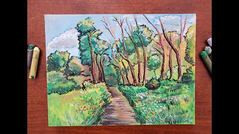 A Path to the Knoll- Oil Pastels Painting.
