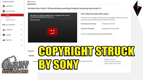 COPYRIGHT STRIKE For No Man's Sky Patch 1.03 Discussion Videos, Strike Made By Sony Entertainment