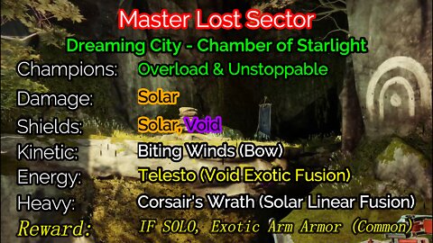 Destiny 2, Master Lost Sector, Chamber of Starlight on the Dreaming City 1-27-22