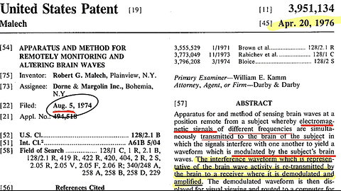PATENT US3951134A • REMOTELY MONITOR & ALTER BRAIN WAVES