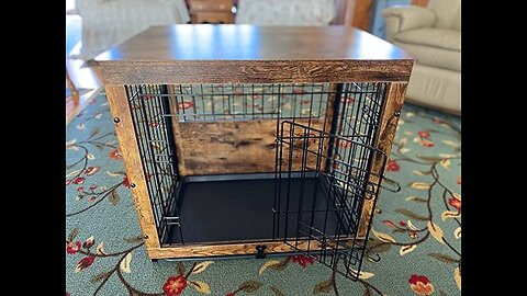 Review Megidok Wooden Dog Crate Furniture with Cushion&Tray for Small Medium Large Dogs, Dog Cr...