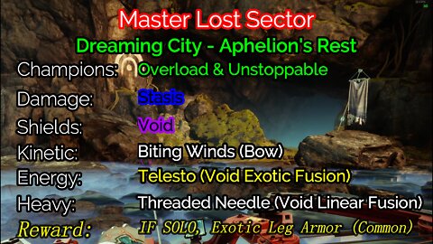 Destiny 2, Master Lost Sector, Aphelion's Rest on the Dreaming City 2-19-22