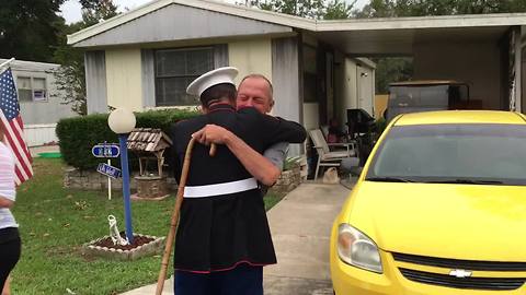Marine Surprises Marine Grandfather For His Birthday