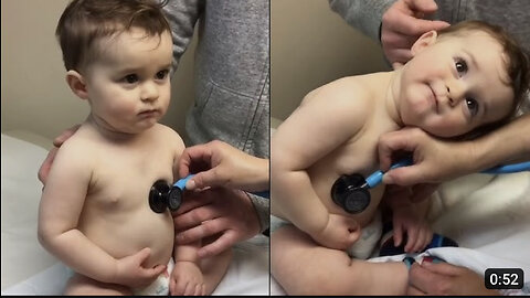 Sweet Baby Boy Rests Head On Nurse's Hand During Check-up