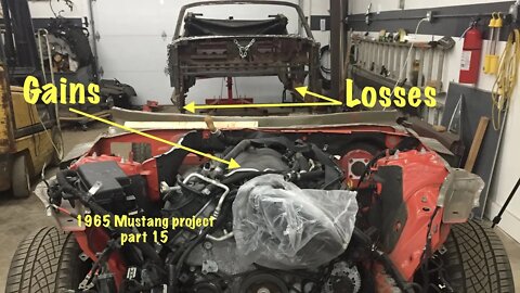 Removing the rusty frame rails from the 65 and dropping the engine in the 2015 for the Mustang build